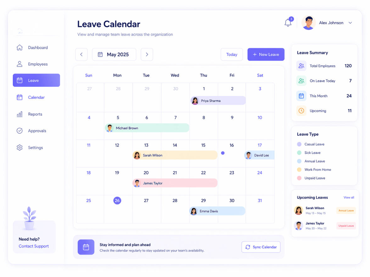 Visual Leave Calendar Dashboard
