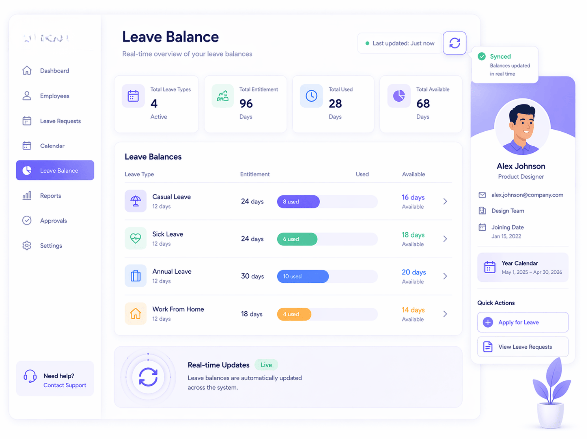 Real Time Leave Balance Tracking